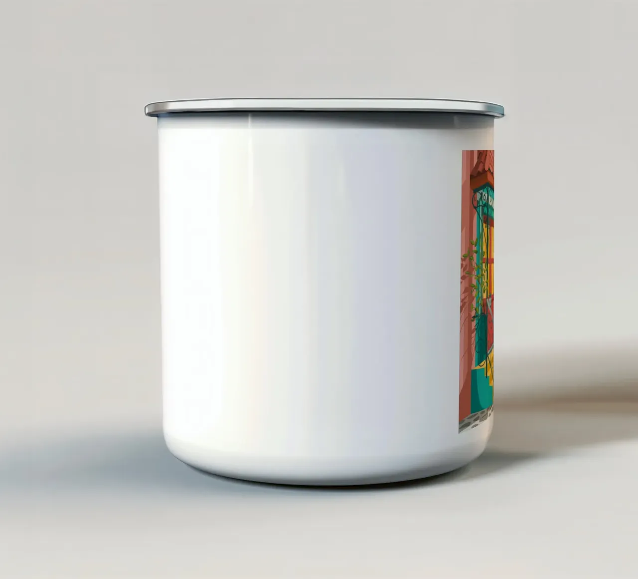 Accogliente fuga nel cortile tazza in smalto da Murni Strokes