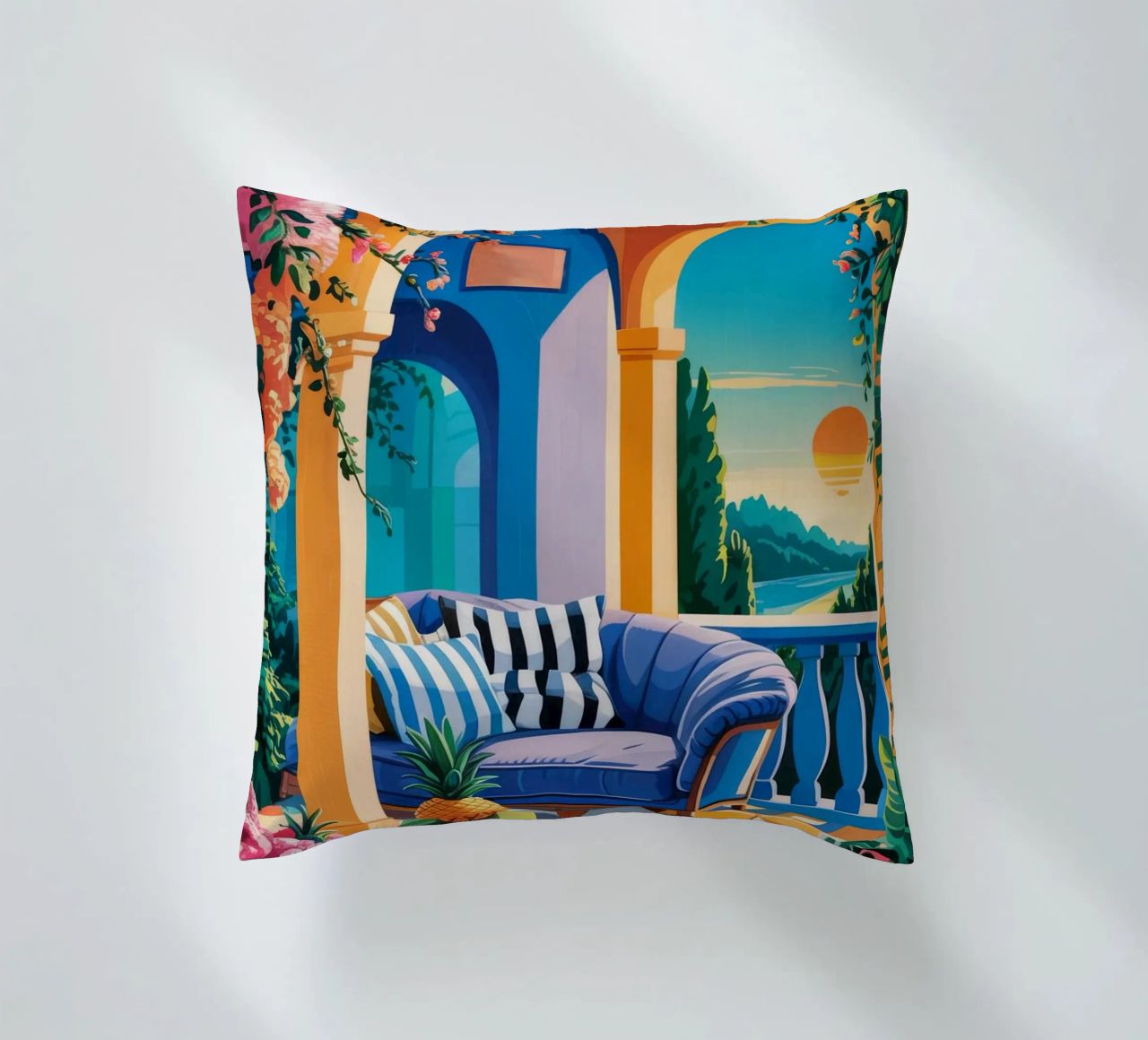 Vue sur l'arcade sereine coussin de Murni Strokes