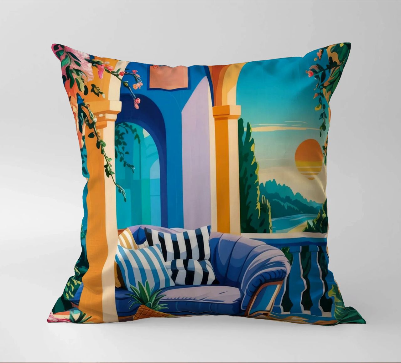 Vue sur l'arcade sereine coussin de Murni Strokes