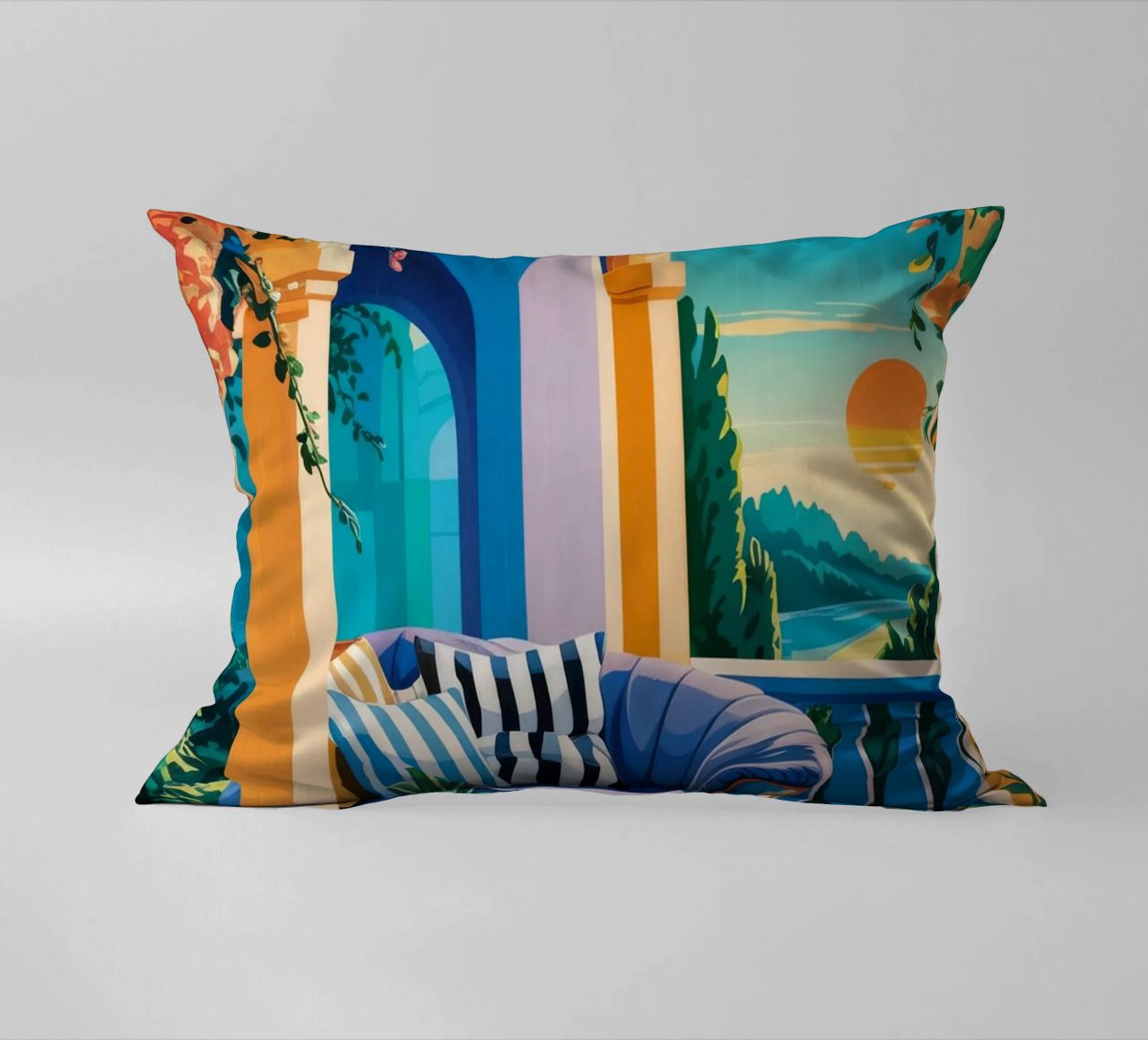 Vue sur l'arcade sereine coussin de Murni Strokes