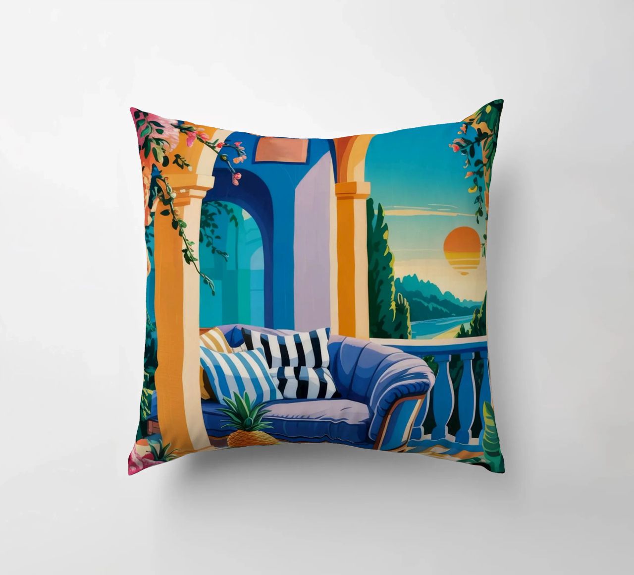 Vue sur l'arcade sereine coussin de Murni Strokes