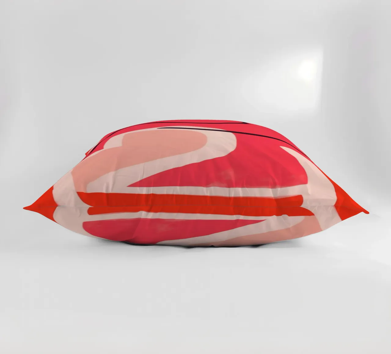 Minimalist abstract line art in red and pink decorative cushion by Autofocus