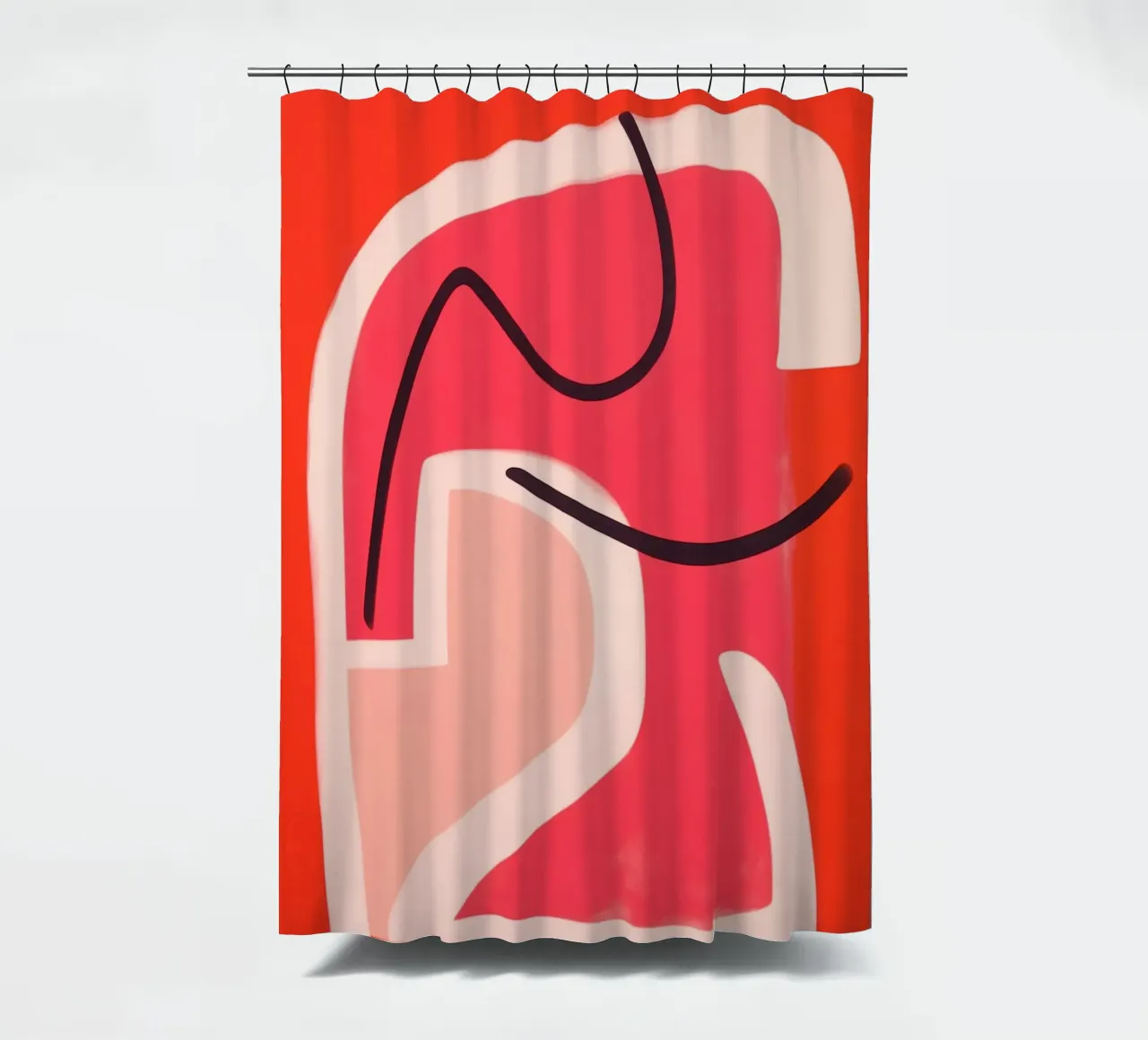 Minimalist abstract line art in red and pink shower curtain by Autofocus