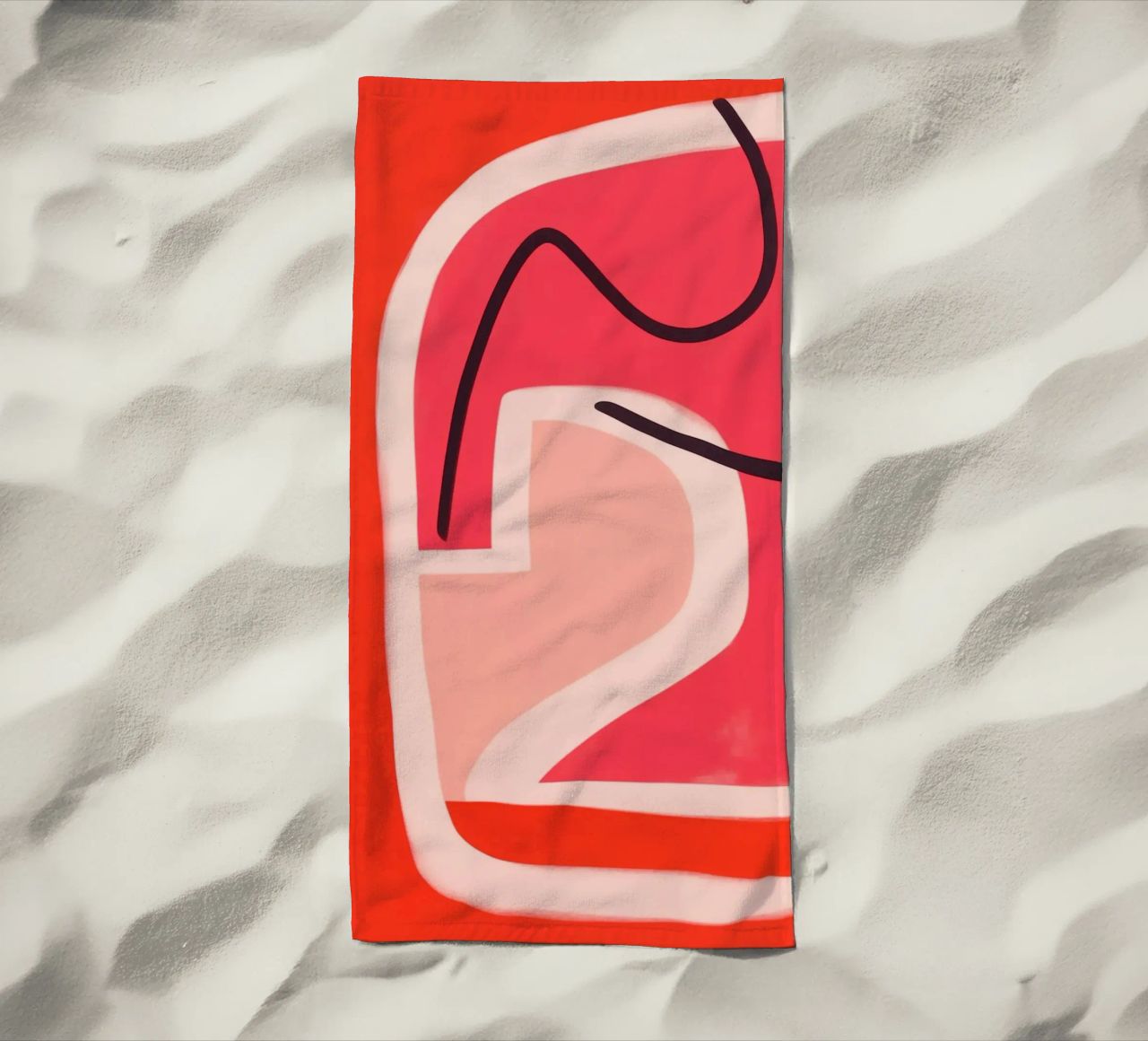 Line art astratta minimalista in rosso e rosa telo mare da Autofocus