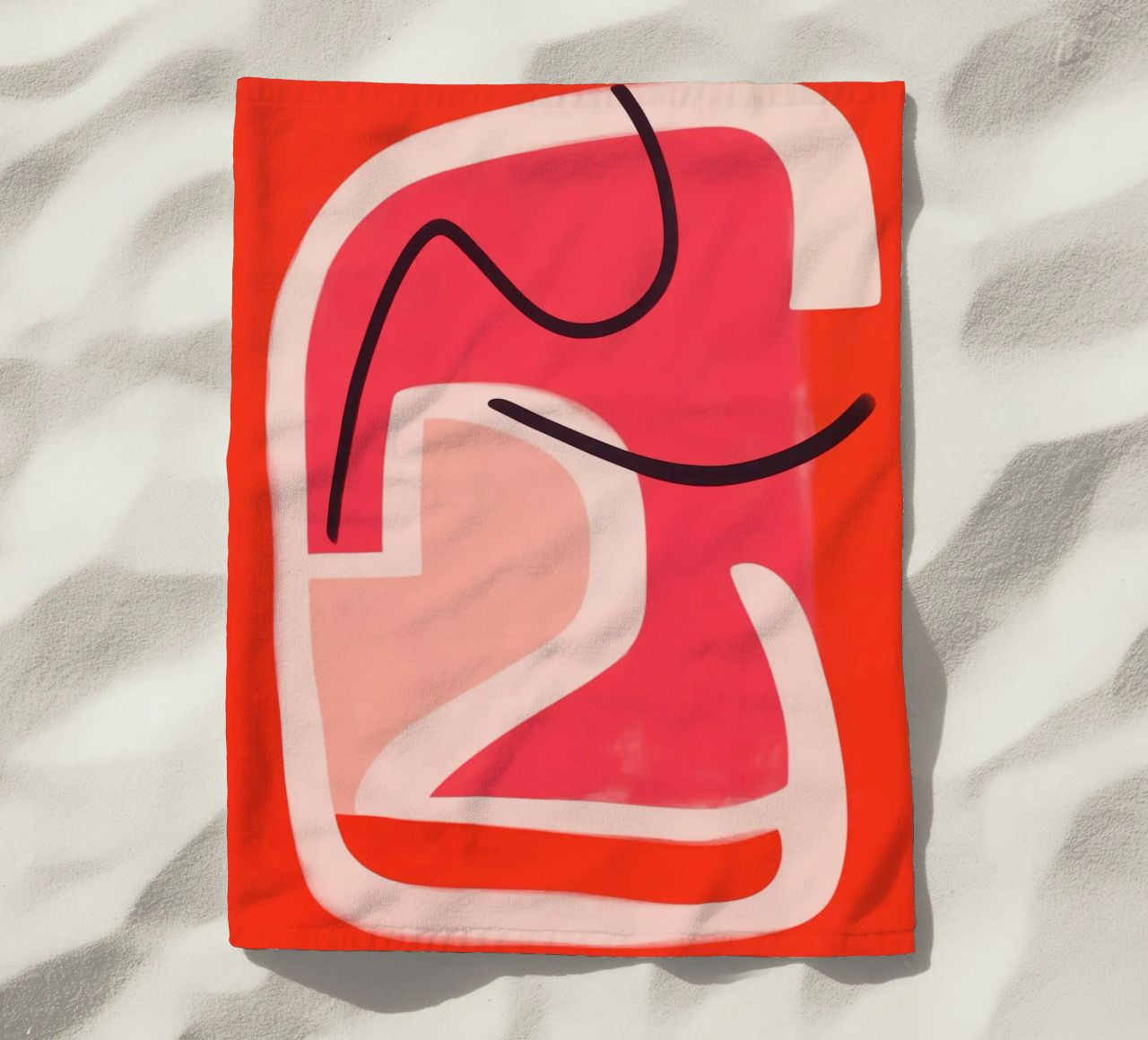 Line art astratta minimalista in rosso e rosa telo mare da Autofocus