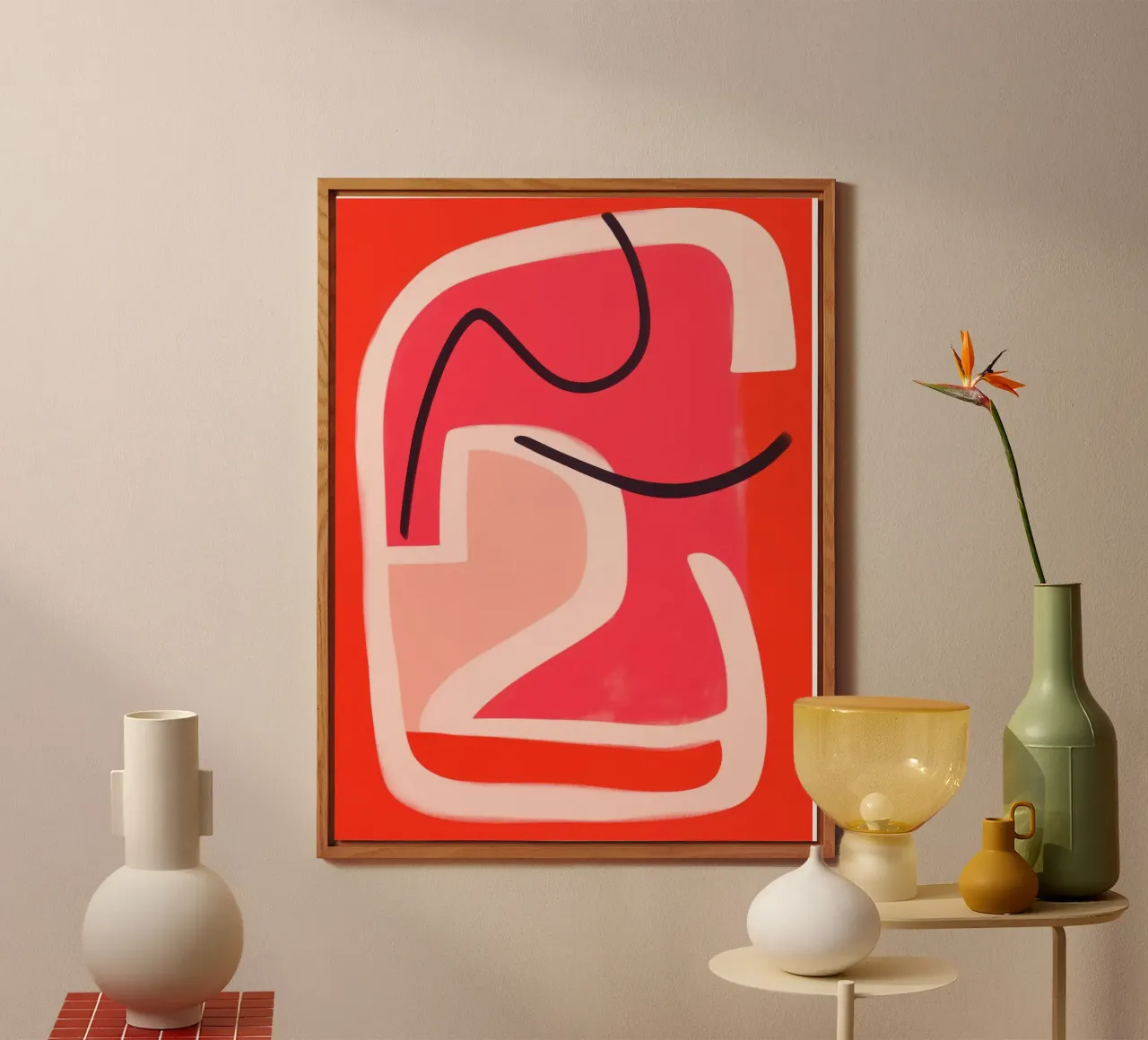 Minimalist abstract line art in red and pink alu-dibond by Autofocus