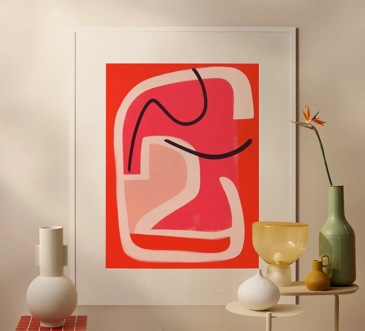 Minimalist abstract line art in red and pink hahnemühle by Autofocus