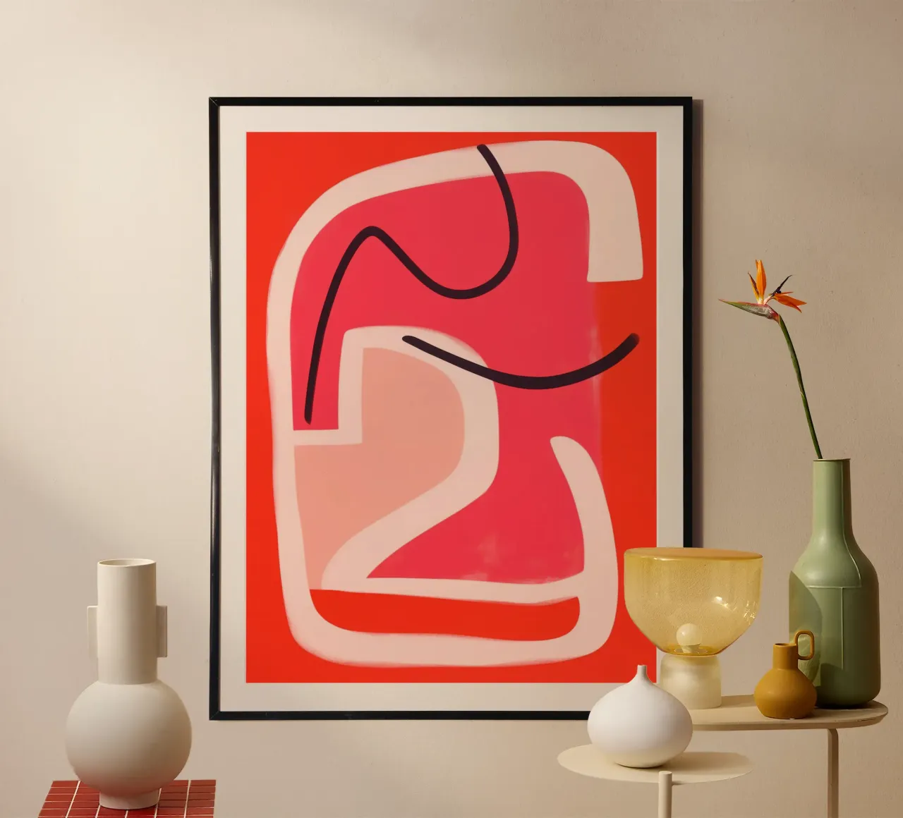 Minimalist abstract line art in red and pink hahnemühle by Autofocus