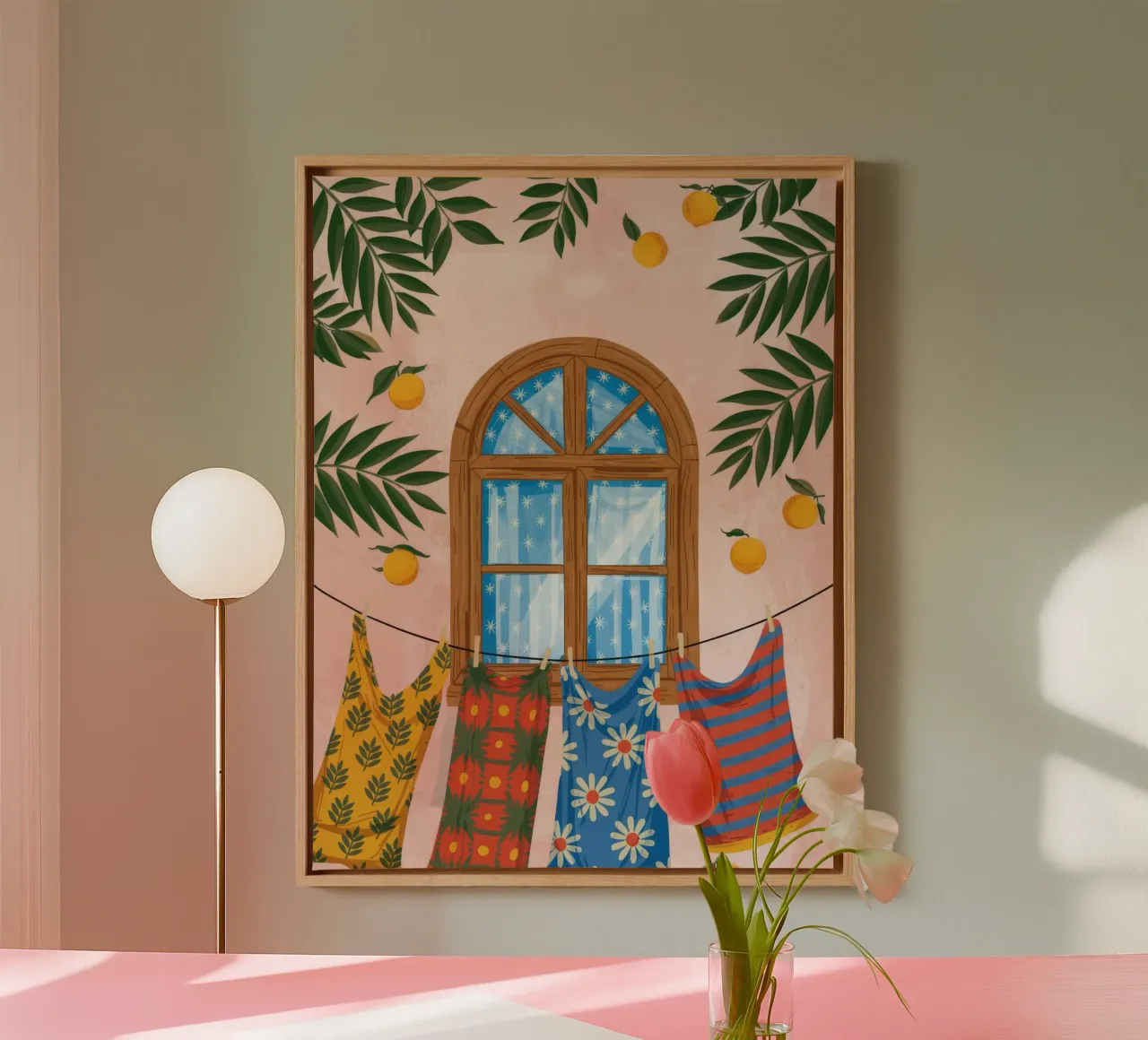 Levendige wasdag canvas met Baklijst van Murni Strokes