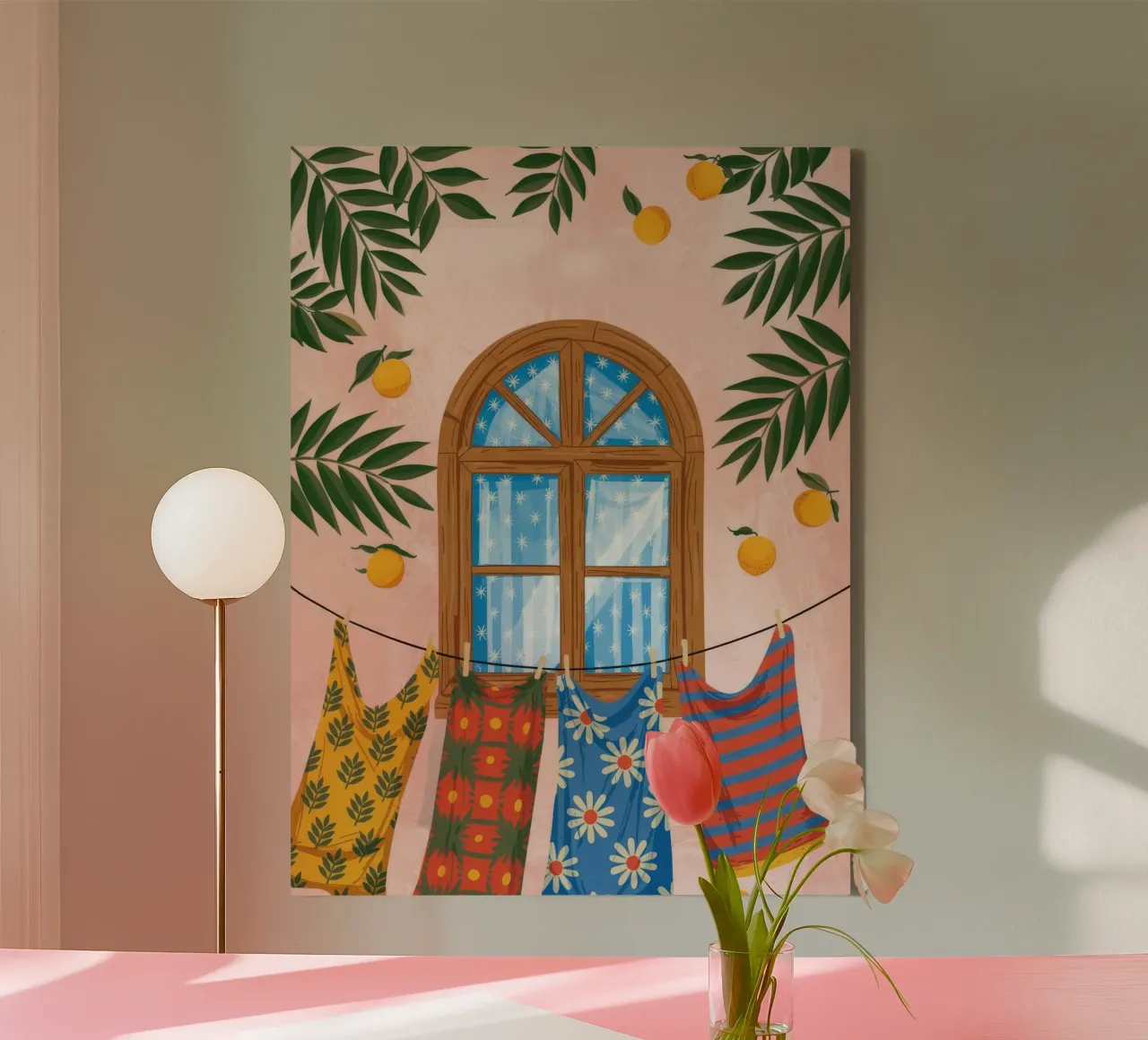 Levendige wasdag canvas met Baklijst van Murni Strokes
