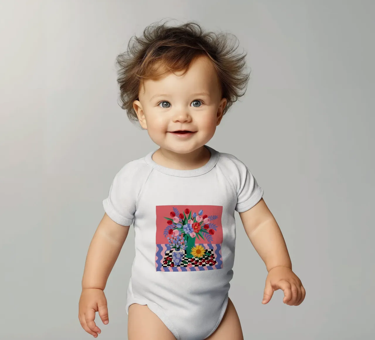 Composizione floreale colorata body neonato maniche corte da Murni Strokes