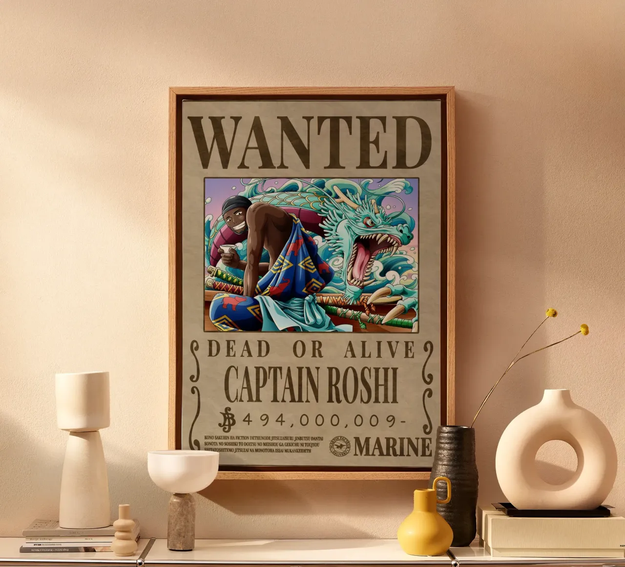 Gesucht: Kapitän Roshi Leinwand mit Schattenfugenrahmen von Collins Shop