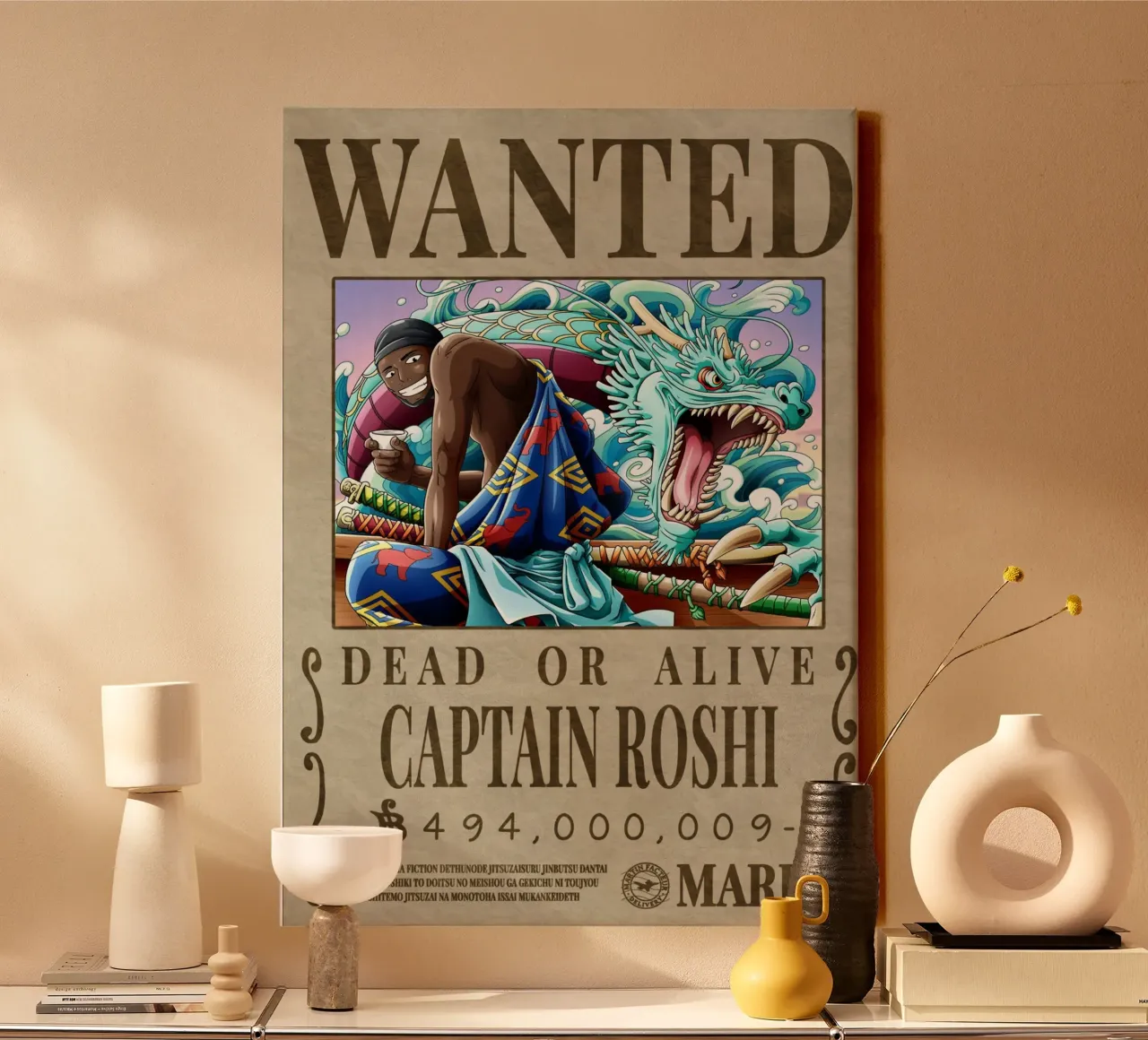 Gesucht: Kapitän Roshi Leinwand mit Schattenfugenrahmen von Collins Shop