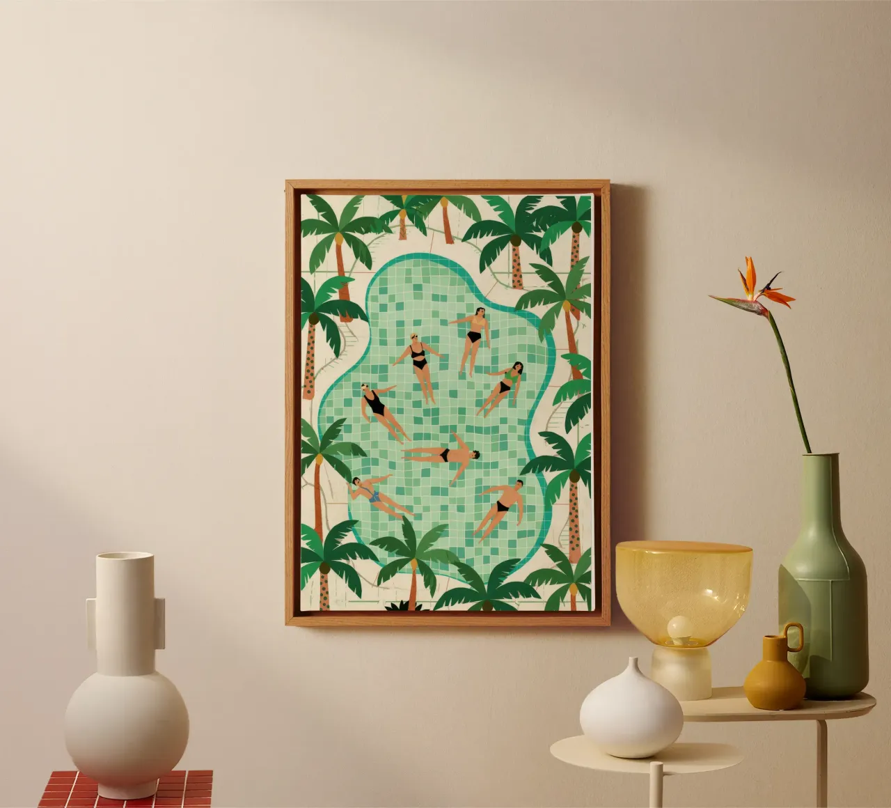 Vrije tijd aan het zwembad canvas met Baklijst van Murni Strokes