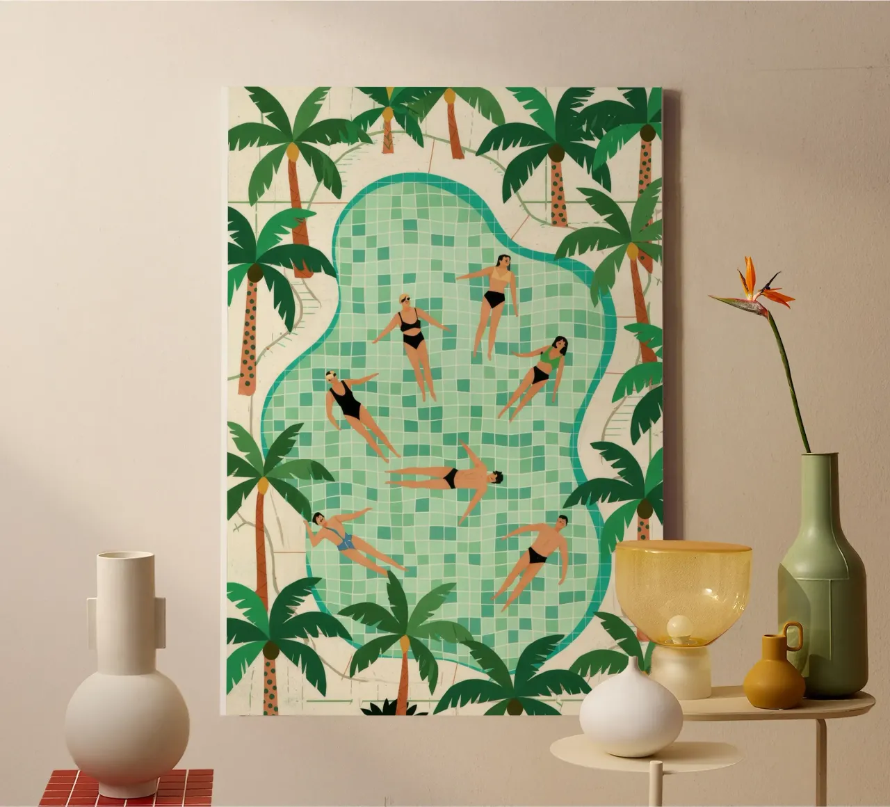 Vrije tijd aan het zwembad canvas met Baklijst van Murni Strokes