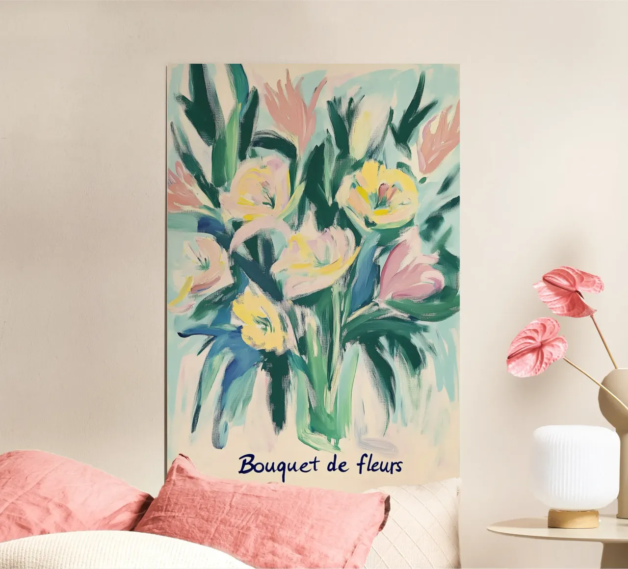 "bouquet de fleurs" Pastello liebe poster con telaio in alluminio da Carinaprint