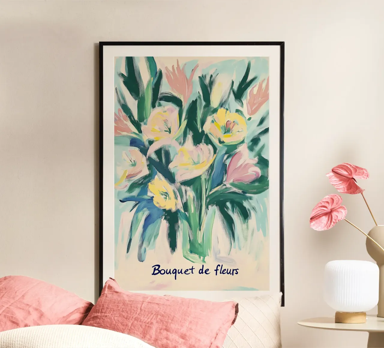 "bouquet de fleurs" Pastello liebe poster con telaio in alluminio da Carinaprint