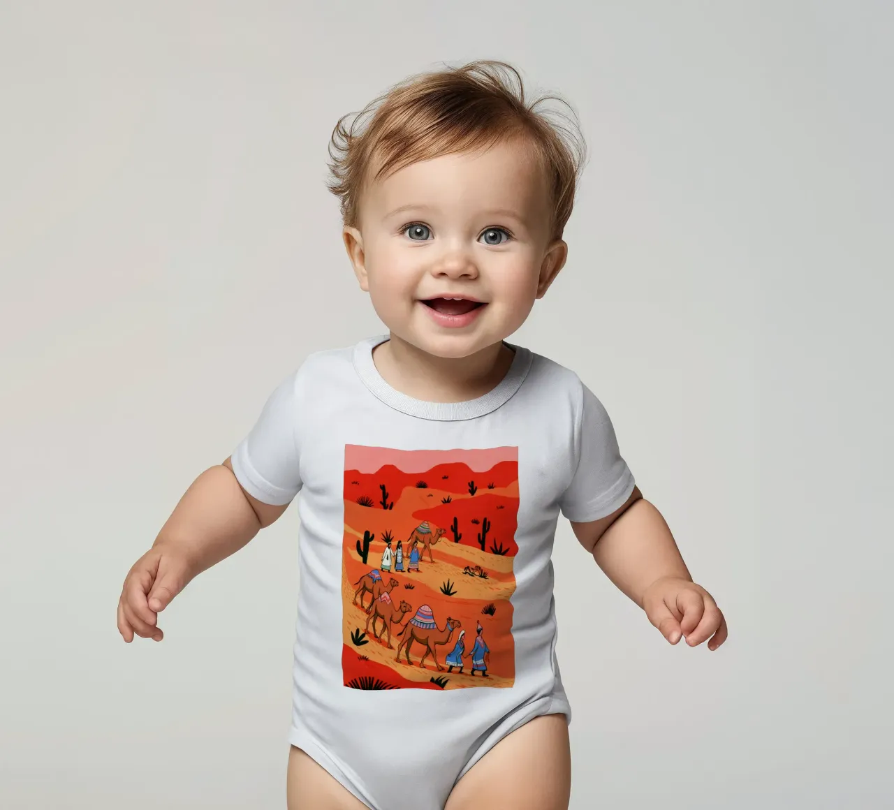 Nomadic Expedition short-sleeve baby romper by Murni Strokes