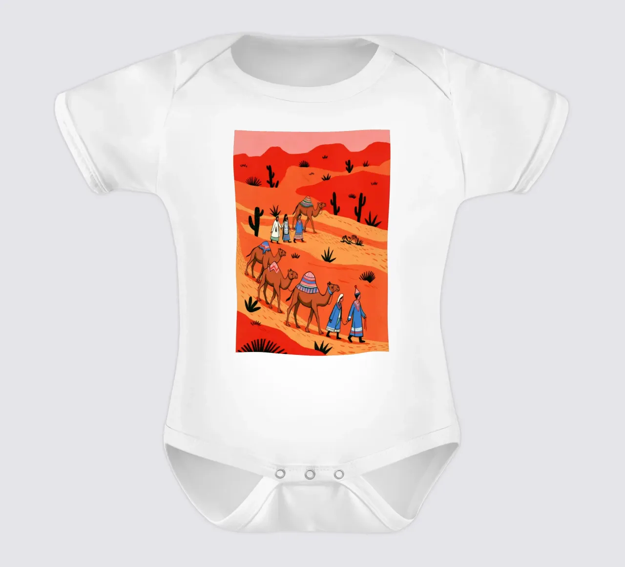 Nomadic Expedition short-sleeve baby romper by Murni Strokes