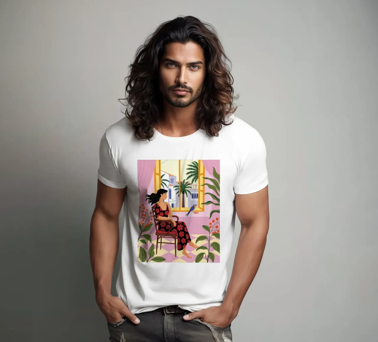 Riflessione serena sul balcone t-shirt da Murni Strokes