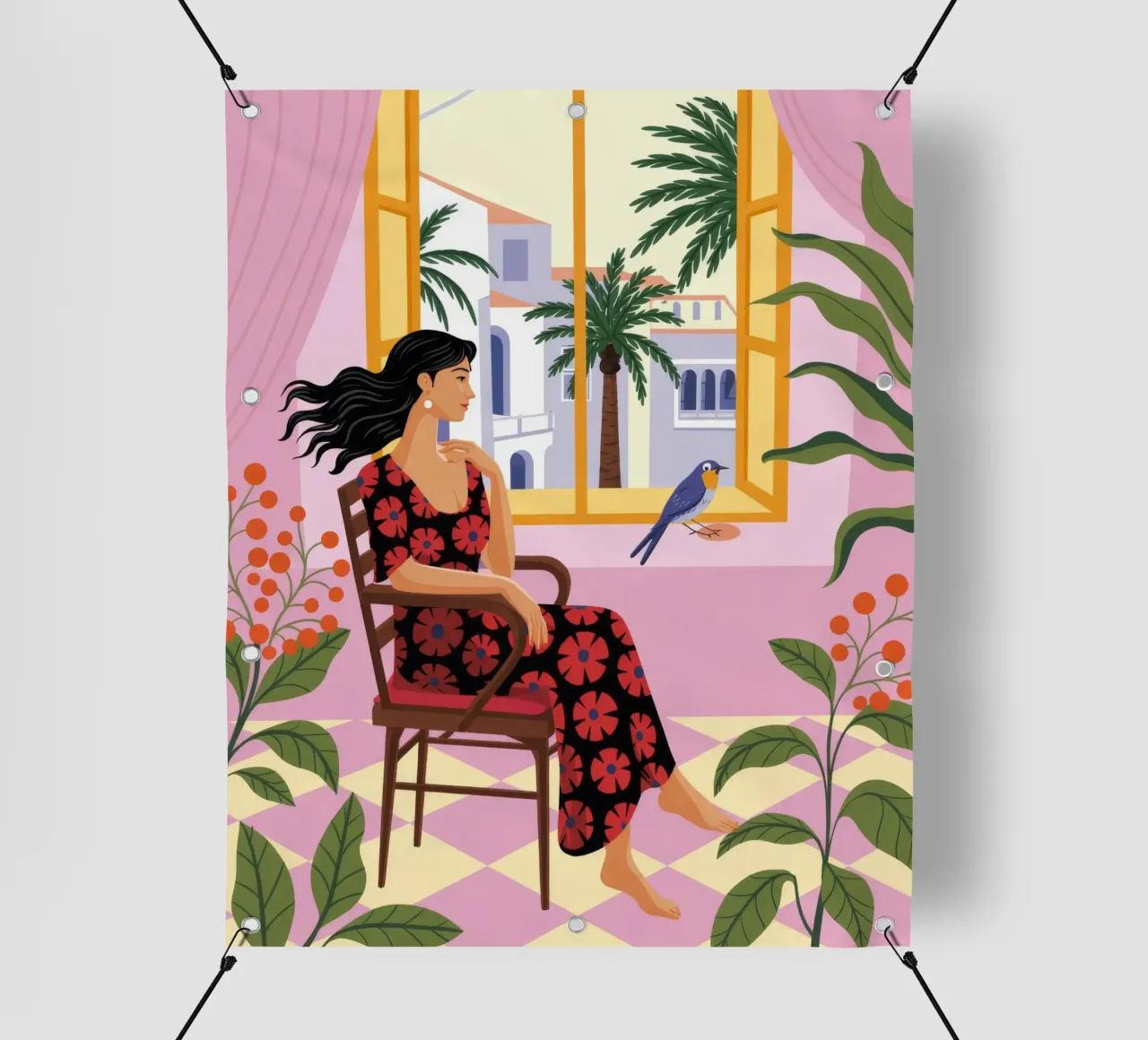 Riflessione serena sul balcone telo in pvc da Murni Strokes