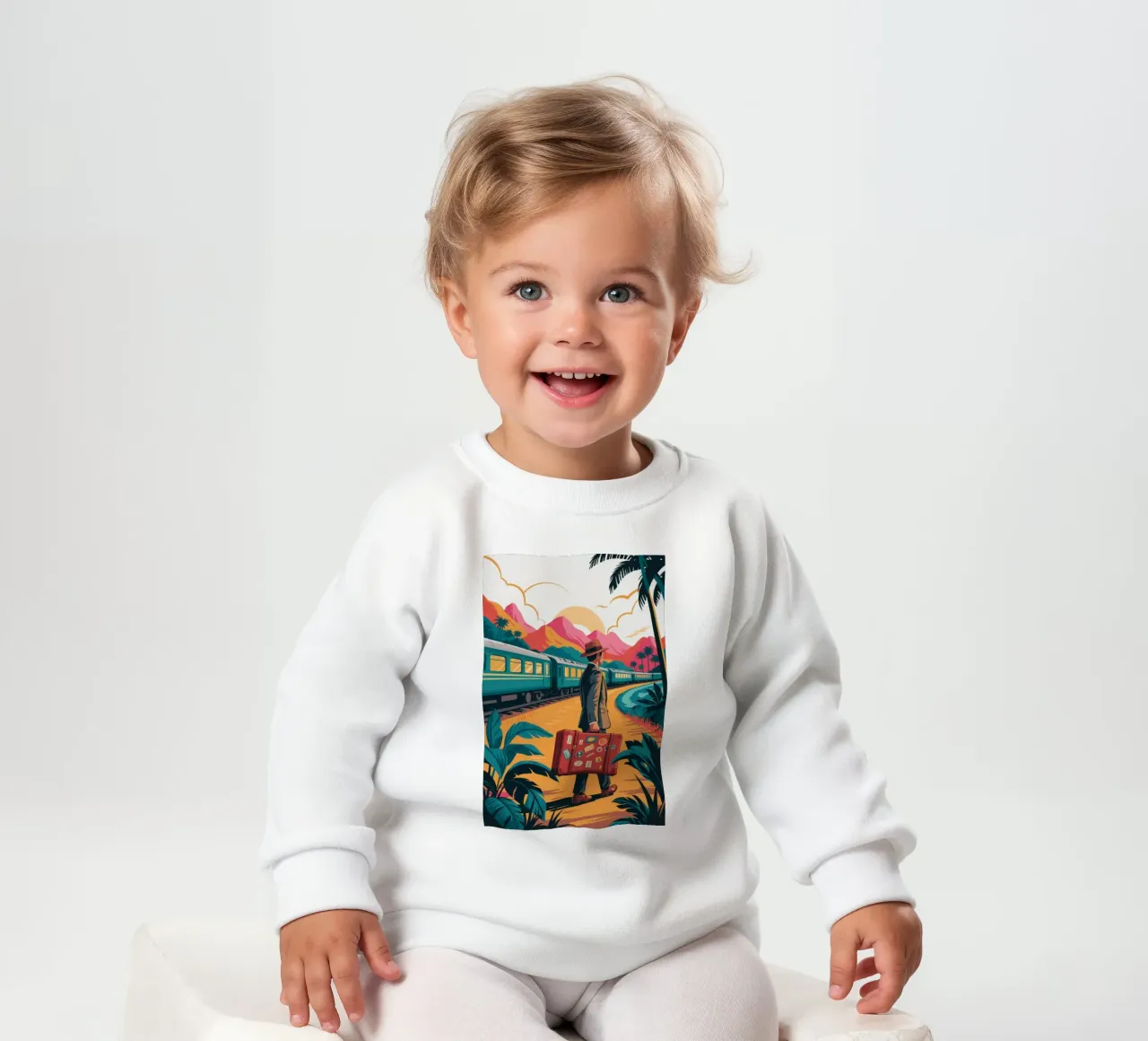 Nostalgic Train Journey baby sweatshirt by Murni Strokes