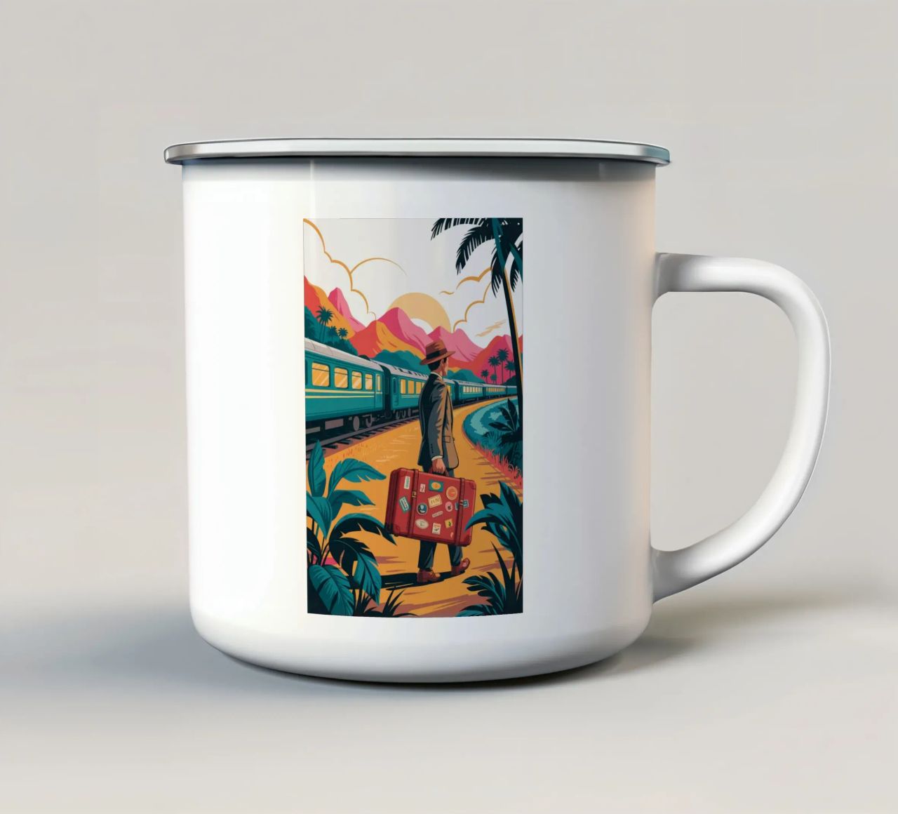 Viaggio in treno nostalgico tazza in smalto da Murni Strokes