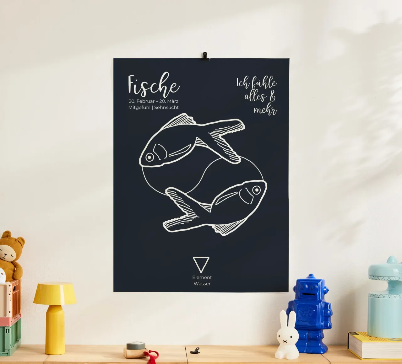 Pesci (20 febbraio - 20 marzo) poster con telaio in legno da astrobrille
