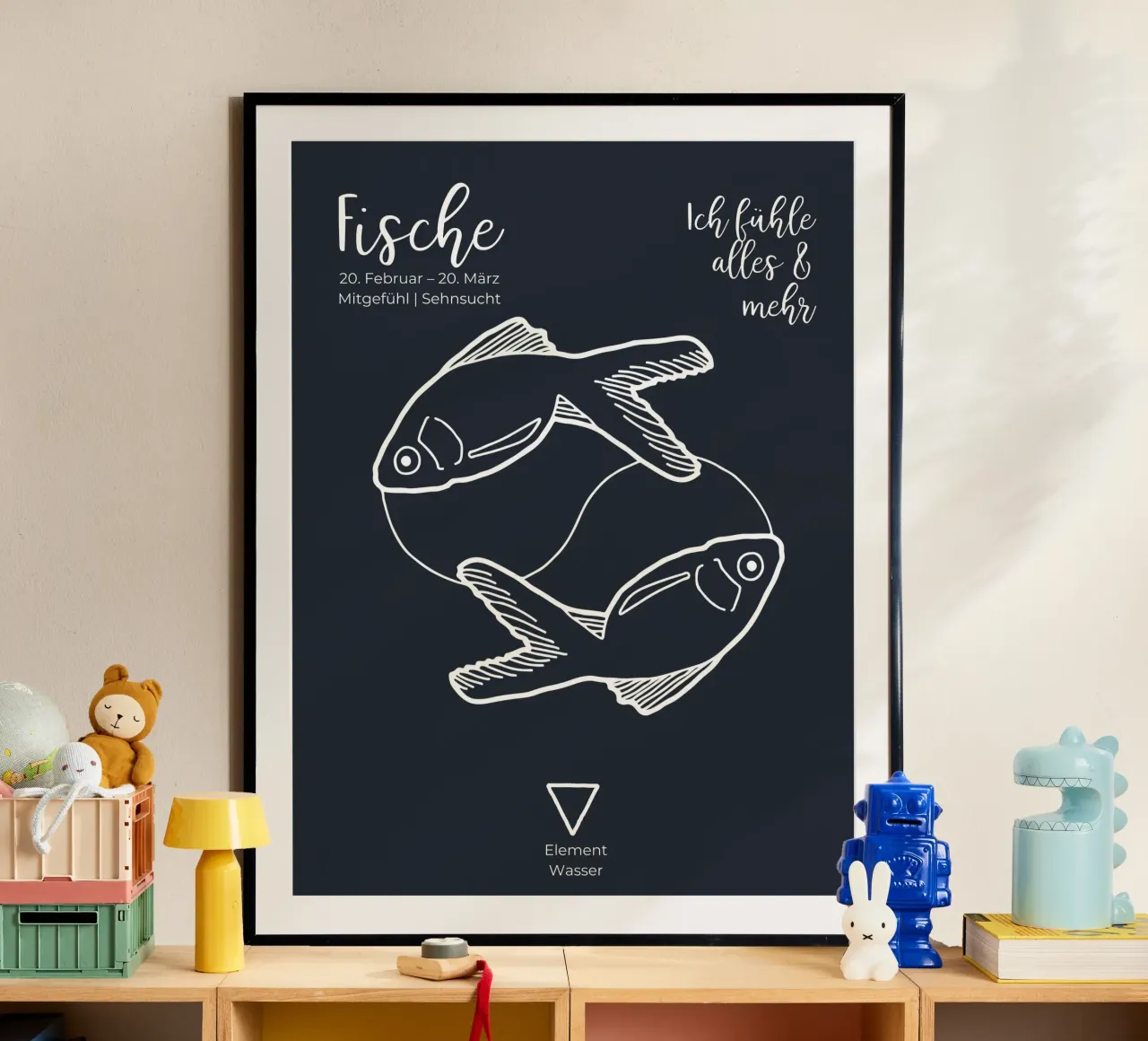 Pesci (20 febbraio - 20 marzo) poster con telaio in legno da astrobrille