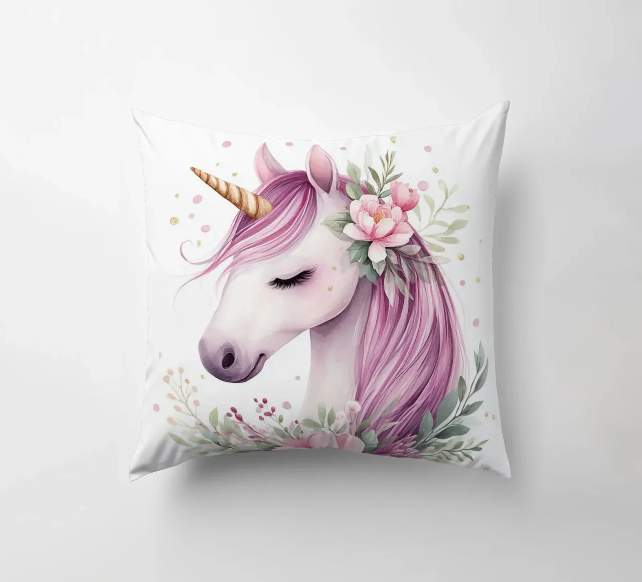 Magic flower unicorn decorative cushion by Carinaprint