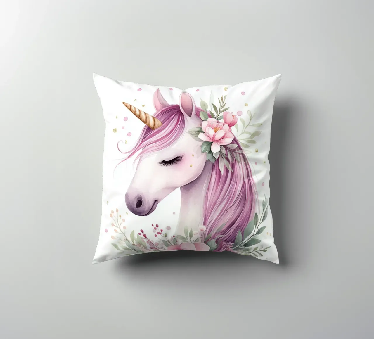 Magic flower unicorn decorative cushion by Carinaprint