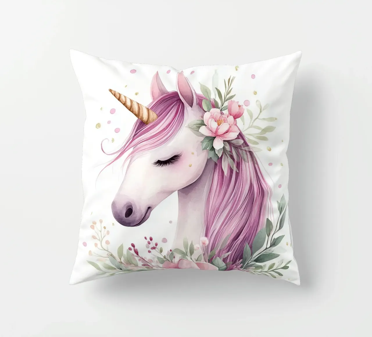 Magic flower unicorn decorative cushion by Carinaprint