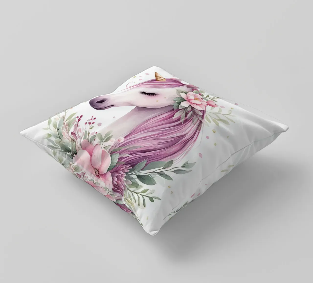 Magic flower unicorn decorative cushion by Carinaprint