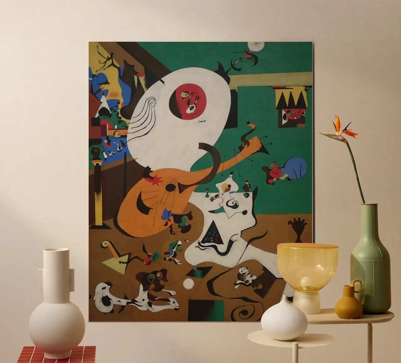 Interno olandese I, 1928 Joan Mirò poster con telaio in legno da phillipp veisenberg