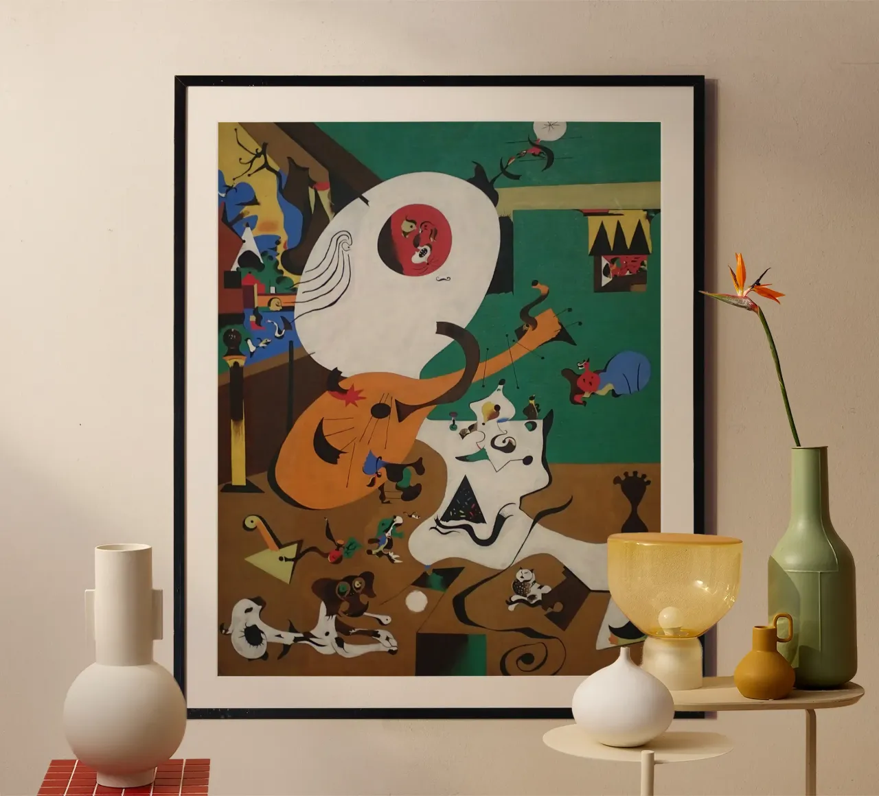 Interno olandese I, 1928 Joan Mirò poster con telaio in legno da phillipp veisenberg