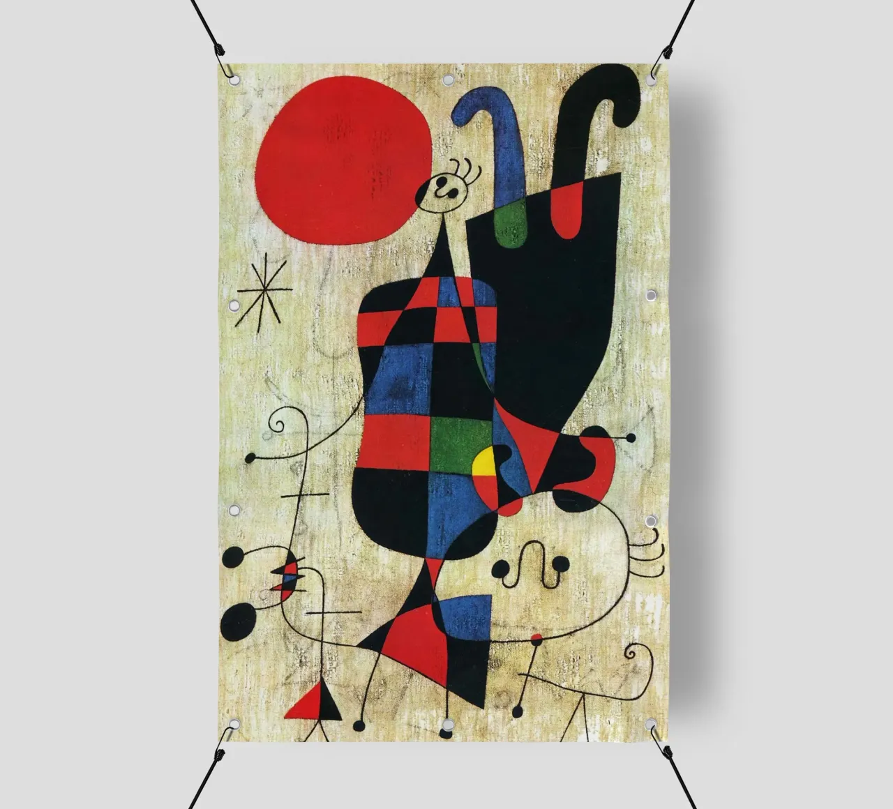 Figure e cane davanti al sole, 1949 Joan Mirò telo in pvc da phillipp veisenberg