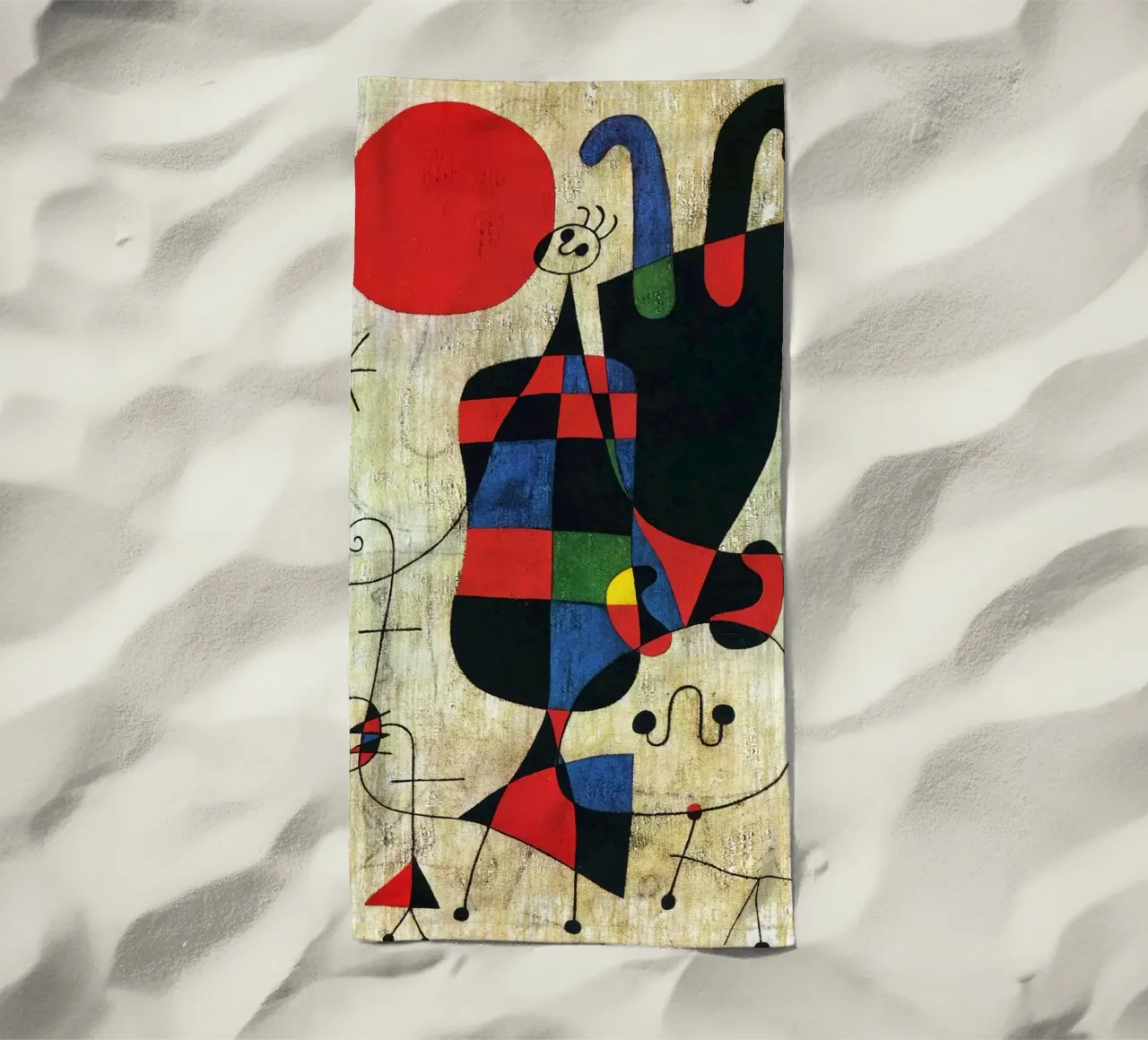 Figure e cane davanti al sole, 1949 Joan Mirò telo mare da phillipp veisenberg