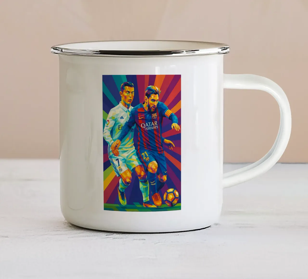 Lionel Messi vs Cristiano Ronaldo tazza in smalto da HopeStudio