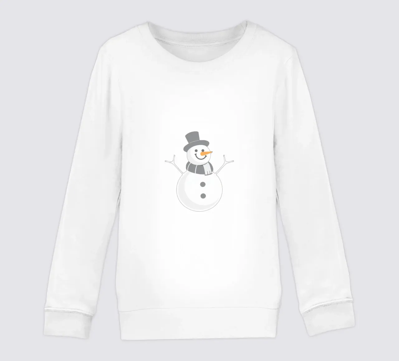 Un allegro pupazzo di neve che indossa un cappello nero e una sciarpa grigia felpa bambino da DesignDoodle