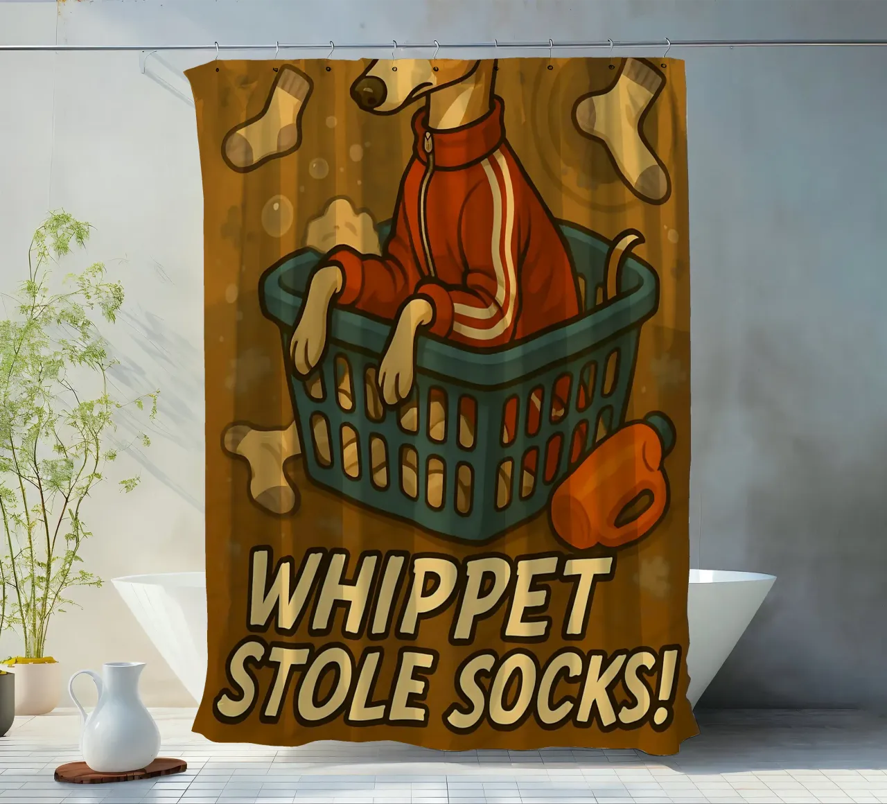 Meme divertente di Whippet tenda da doccia da Funny Humor Art