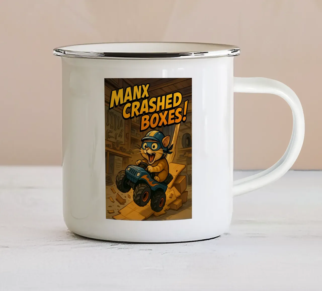 Meme divertente sul gatto Manx tazza in smalto da Funny Humor Art