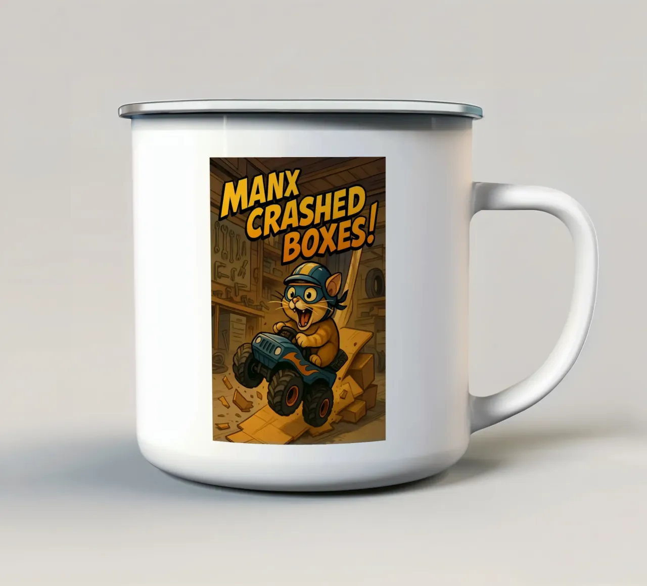 Meme divertente sul gatto Manx tazza in smalto da Funny Humor Art