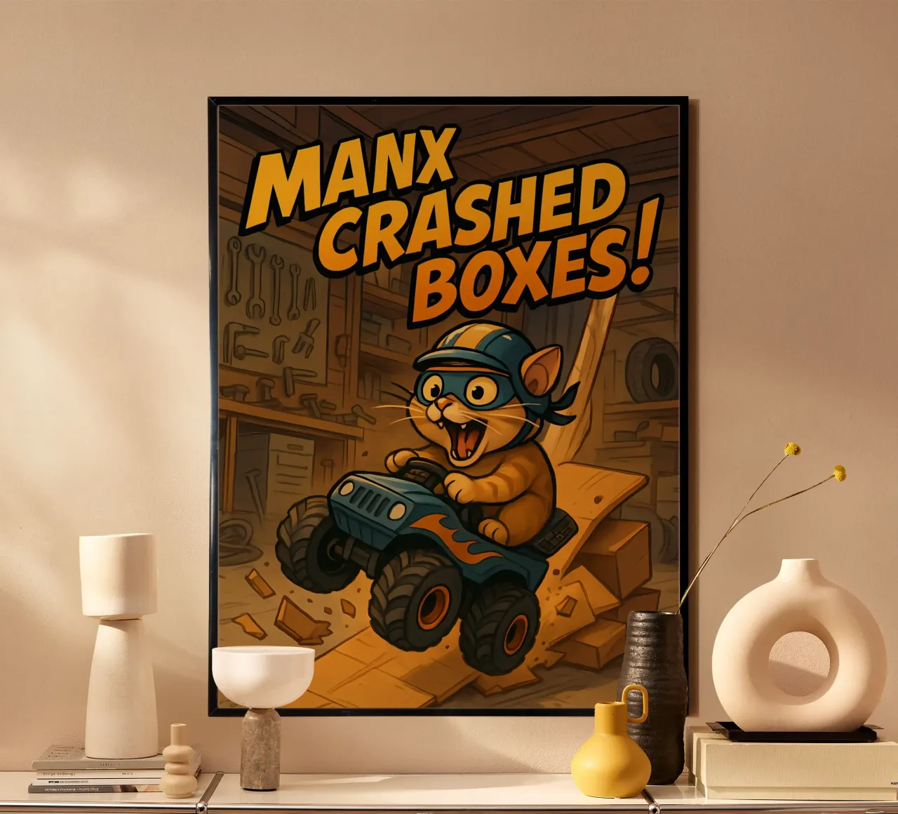 Meme divertente sul gatto Manx poster con telaio in alluminio da Funny Humor Art