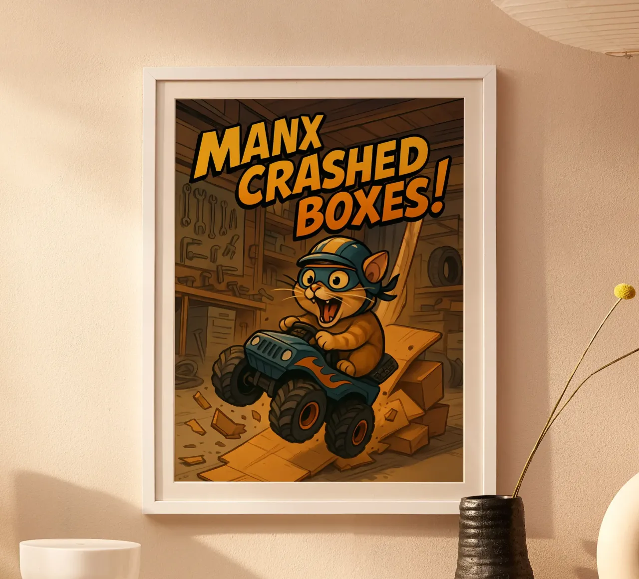 Meme divertente sul gatto Manx poster con telaio in alluminio da Funny Humor Art