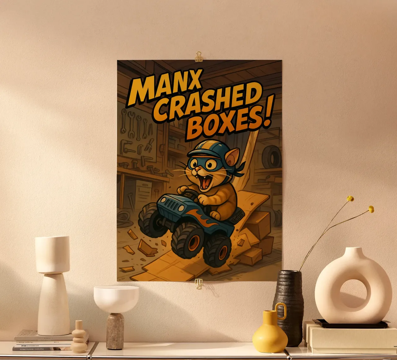 Meme divertente sul gatto Manx poster con telaio in alluminio da Funny Humor Art