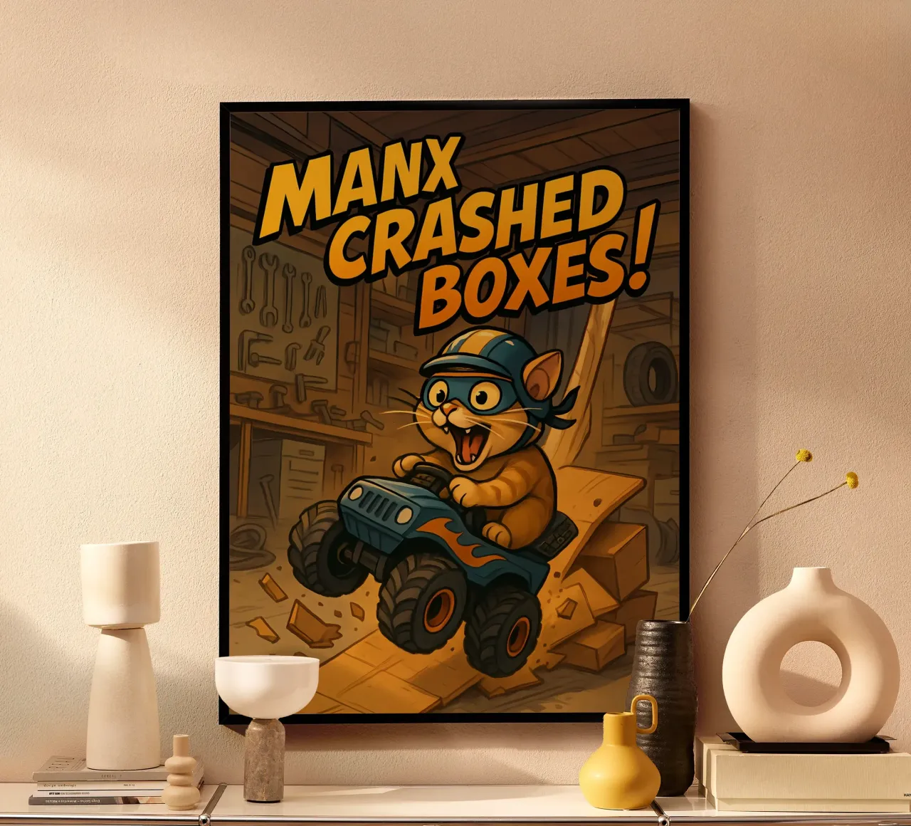 Meme divertente sul gatto Manx poster con telaio in alluminio da Funny Humor Art