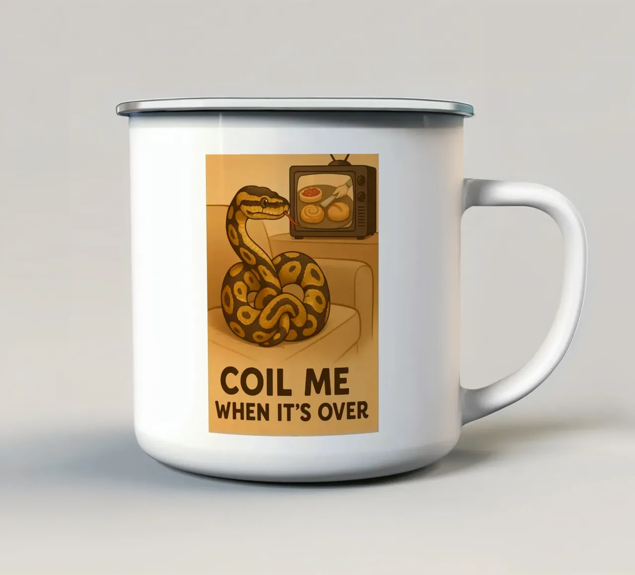 Lustiges Ball-Python-Meme Emaille Tasse von Funny Humor Art