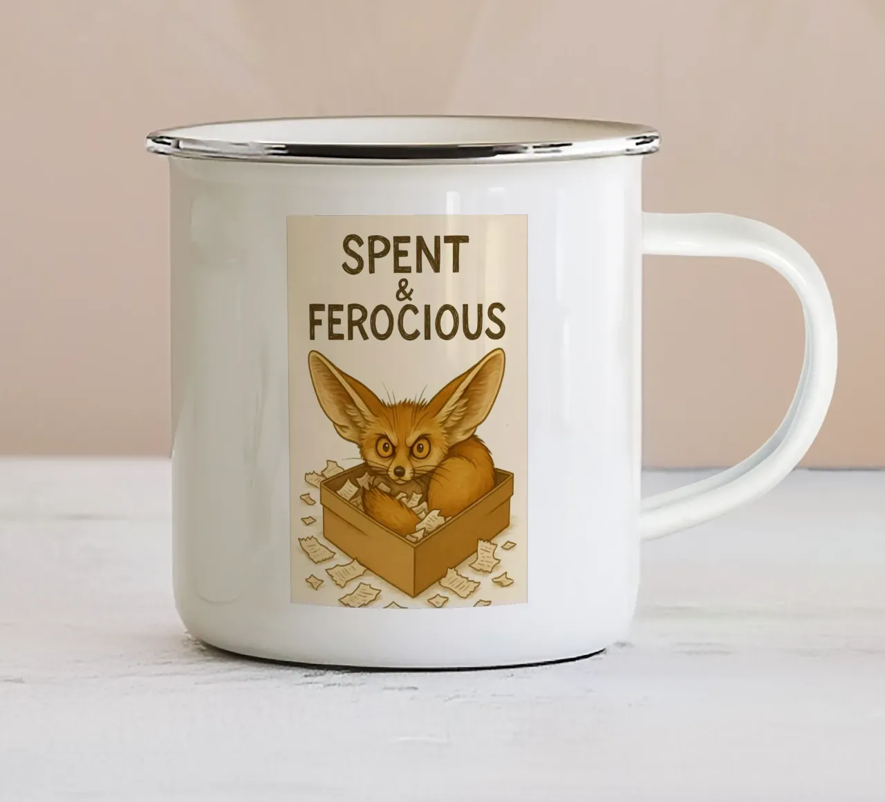 Divertente il meme della volpe Fennec tazza in smalto da Funny Humor Art