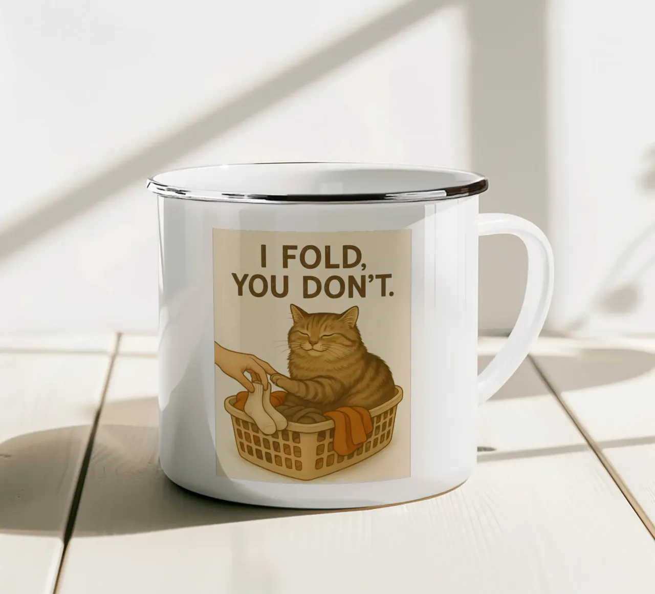 Divertente il meme del gatto soriano tazza in smalto da Funny Humor Art