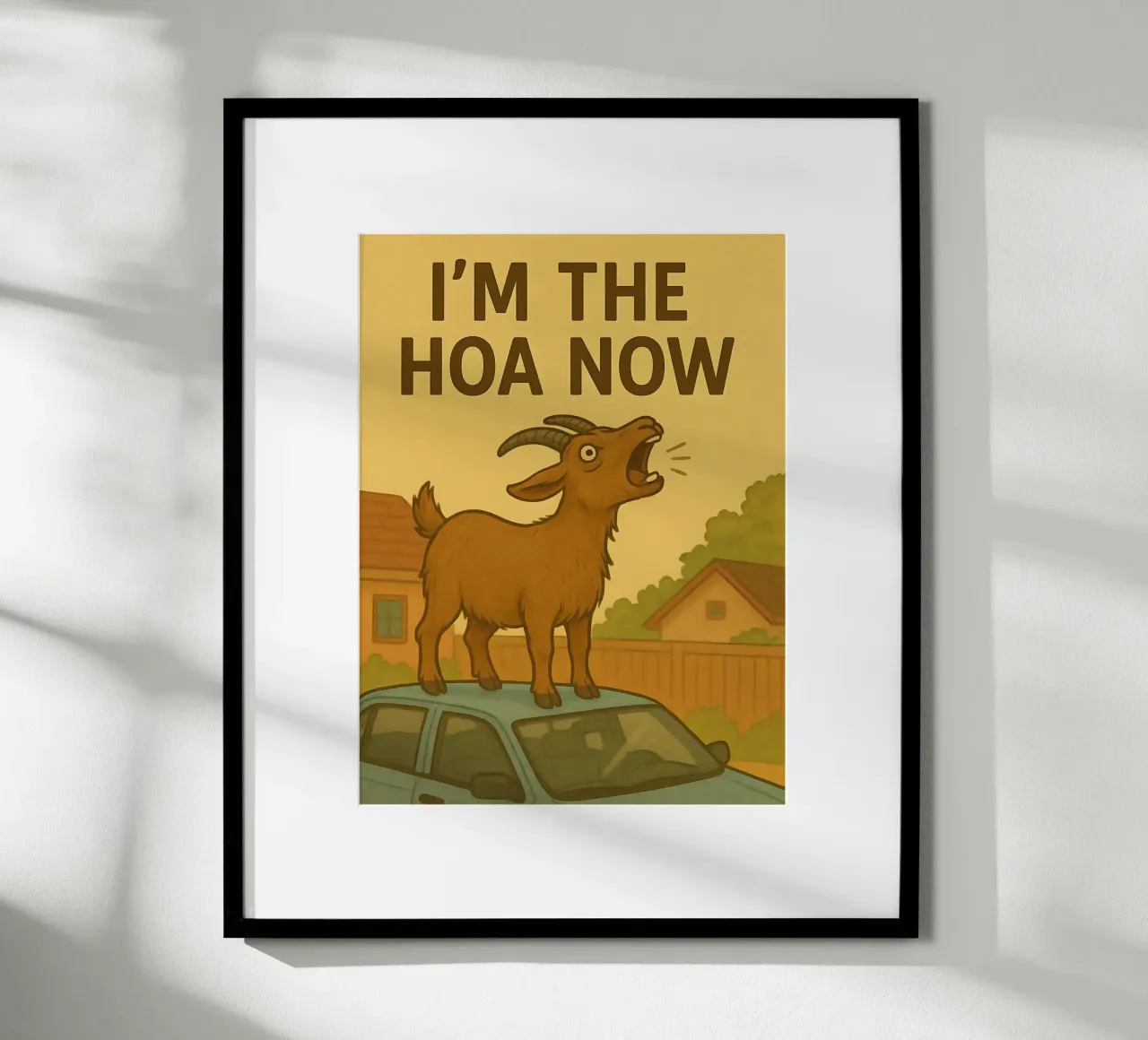 Meme divertente della capra poster con telaio in plastica da Funny Humor Art